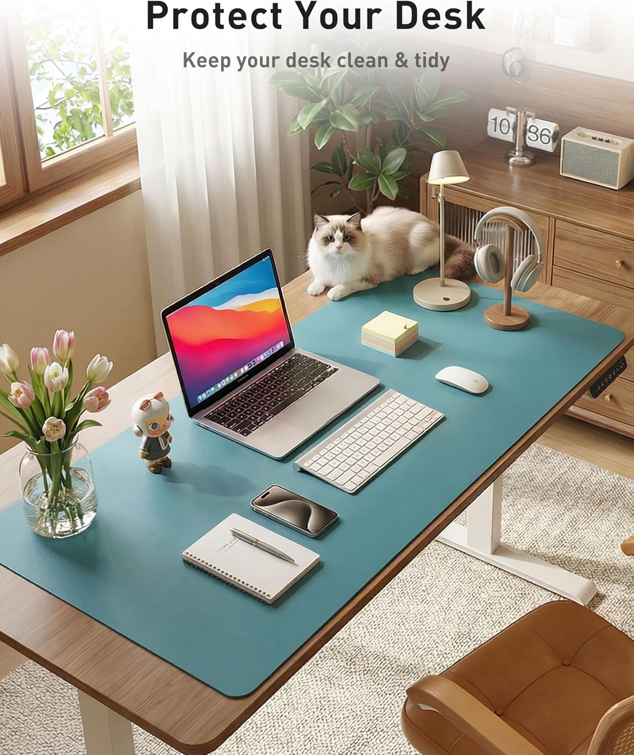 Aothia Leather Desk Pad Protector, Mouse Pad, Office Desk Mat, Non-Slip PU Leather Desk Blotter, Laptop Desk Pad, Waterproof Desk Writing Pad for Office and Home (Brown,23.6" x 13.7") - Colors B