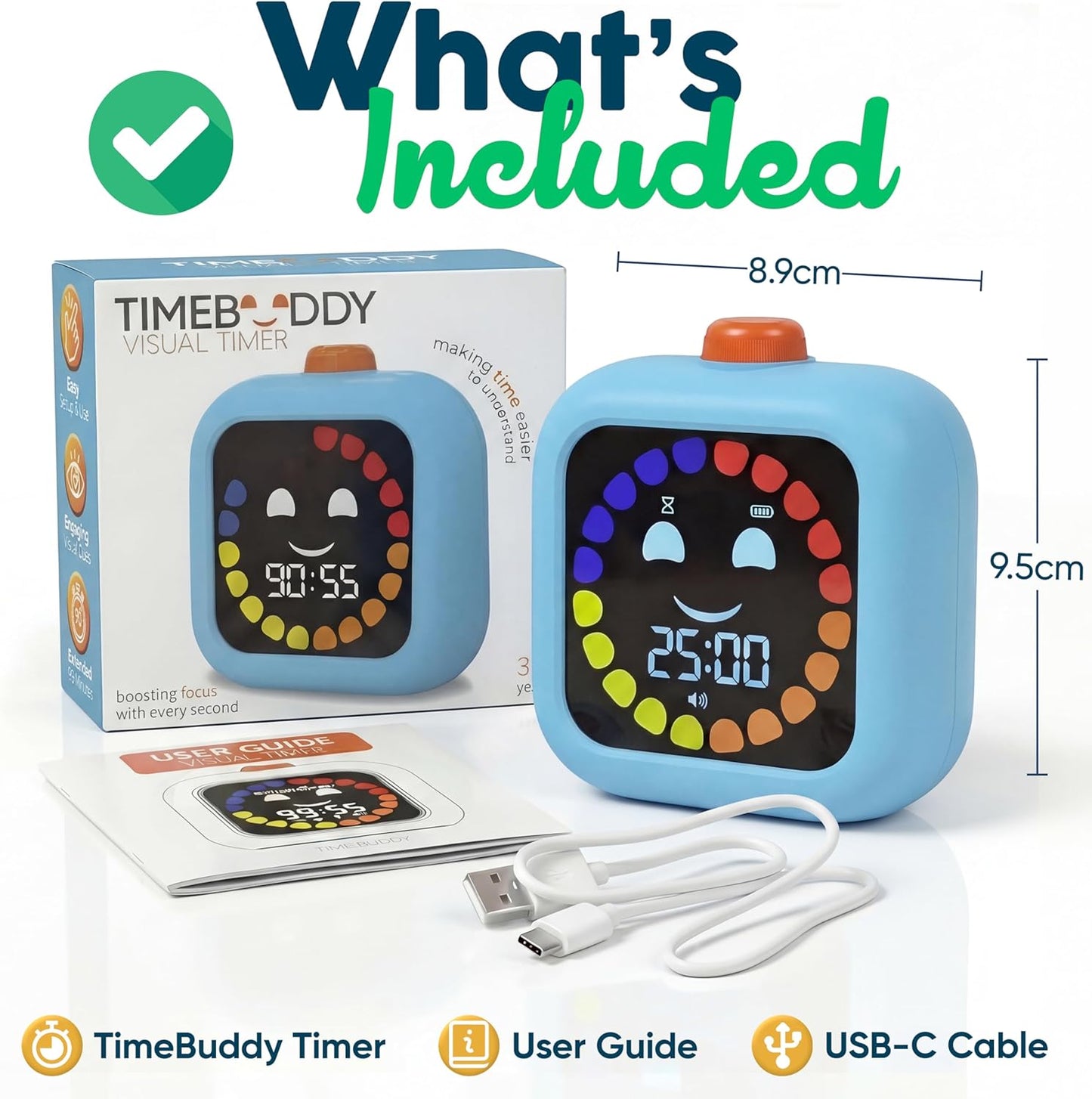 Digital Visual Timer for Kids - Rechargeable, Silent Count Up/Down for Calmer Routines - 99 Min Countdown Kids Timer for Classroom, Home & Therapy - Builds Focus & Independence