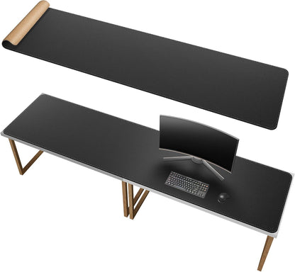 Chihein 2XL 35" x 16" Cork & PU Leather Desk Mat, Dual Sided Desk Pad Protector, Waterproof Writing Blotter for Gaming, Office, Home (Black)