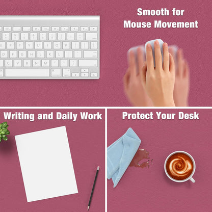 Hsurbtra Desk Pad, 23.6" x 13.8" PU Leather Desk Mat, M Extended Mouse Pad, Waterproof Desktop Blotter Protector, Non-Slip Ultra Thin Small Laptop Keyboard Writing Mat for Office Home, Pink