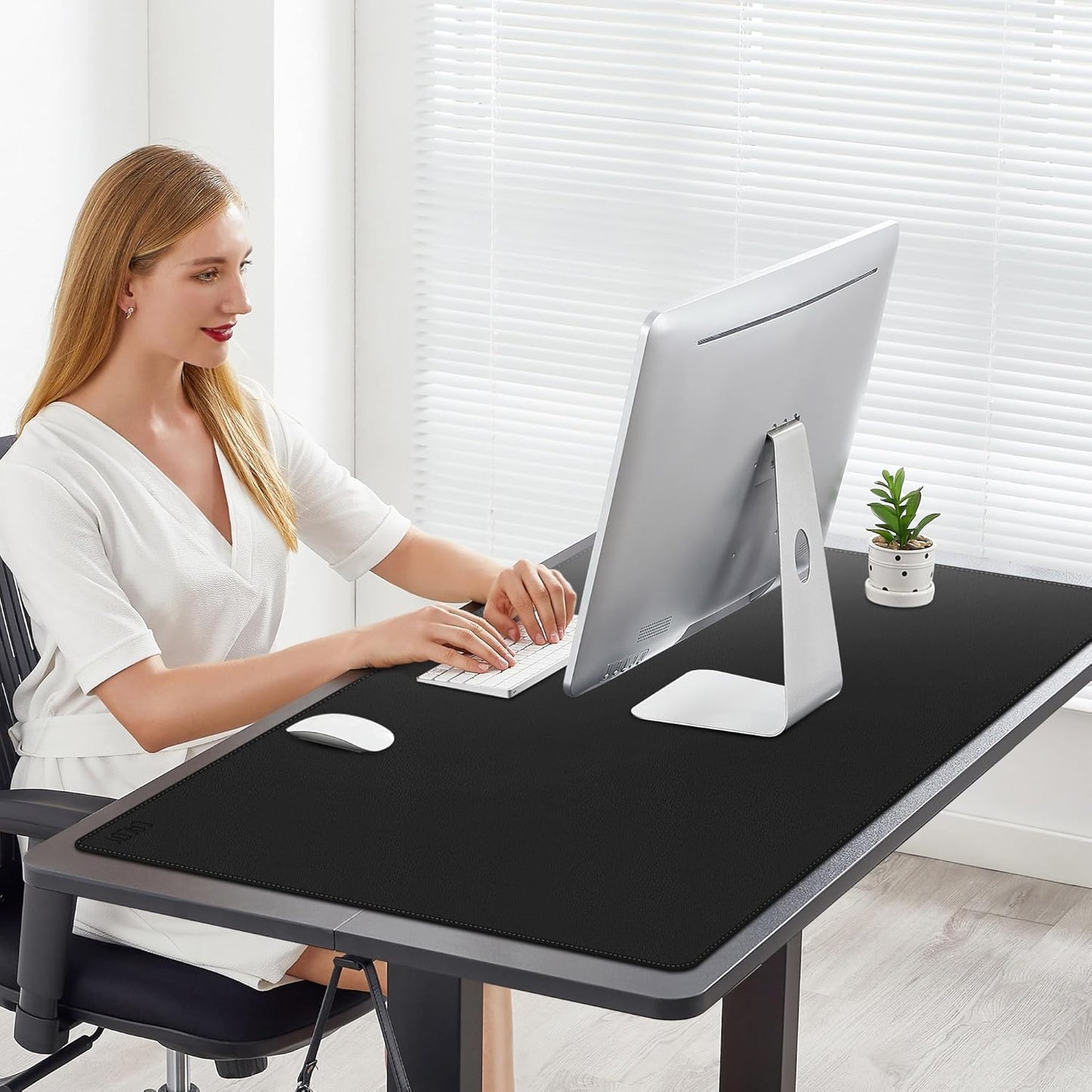 Cacoy 36" x 20" Leather Desk Mat for Home Office, Extra Large PU Leather Desk Pad Blotters, Waterproof Computer Keyboard Mat, Extended Gaming Mouse Pad, Desk Protector for Desktop and PC Laptop, Black