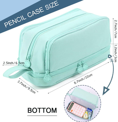 MAMUNU Large Capacity Pencil Case 4 Compartments, Pencil Pouch Bag with Zipper Portable Handle, Pen Case Bag Stationery Organizer for Office College School Adults Teen Girls Boys Men Women, Black