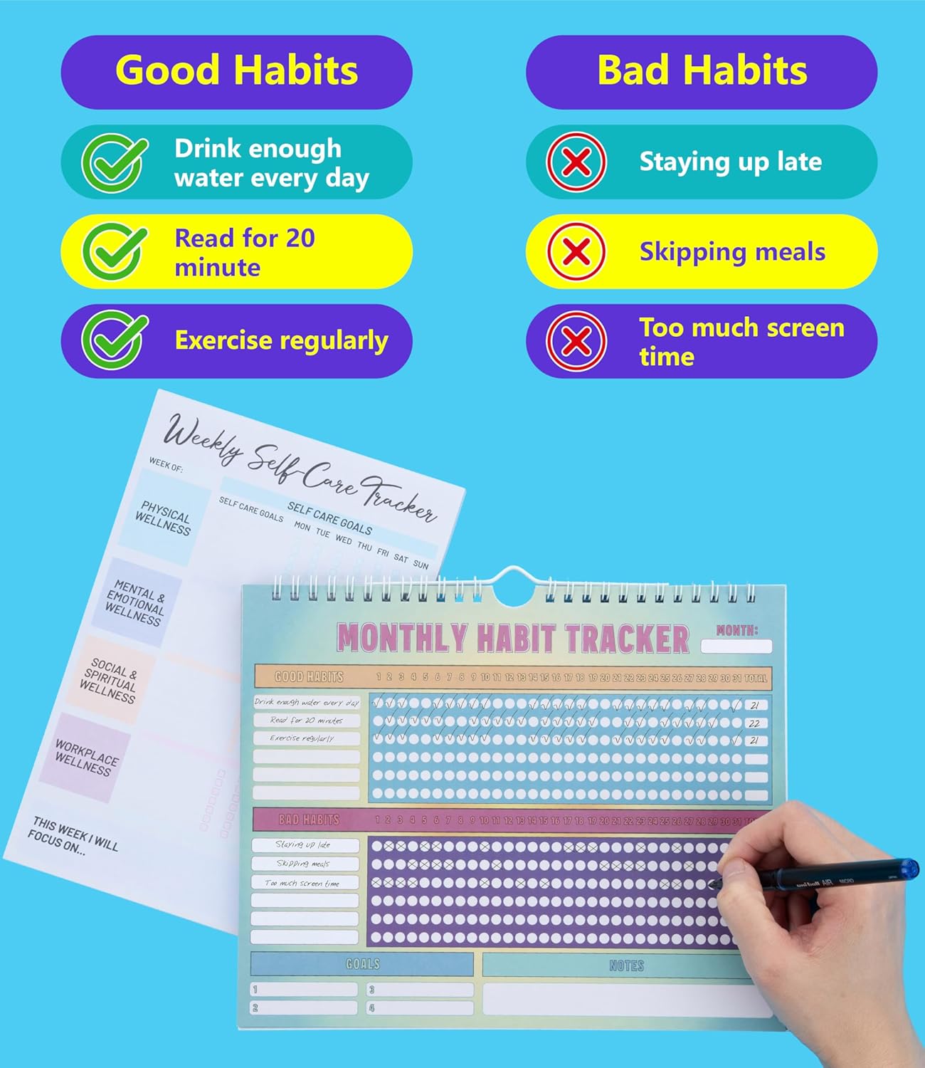 Habit Tracker 24 Month Undated Calendar, Funny Bad Habits Design, 8''x10'' Large Monthly Planner, Two Year Goal Tracking Calendar for Productivity, Self Improvement & Routine Building