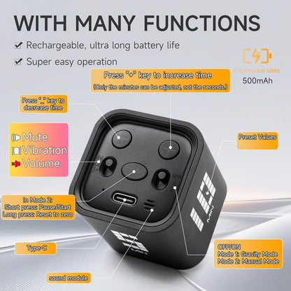 Rotating Productivity Timer 5, 25, 10, 50 Minutes Preset, Desk Cube w/Gravity Sensor for ADHD, Mute Functions, Ideal for Work, Study, Kitchen, Back to School (1, Wood Grain Finish)
