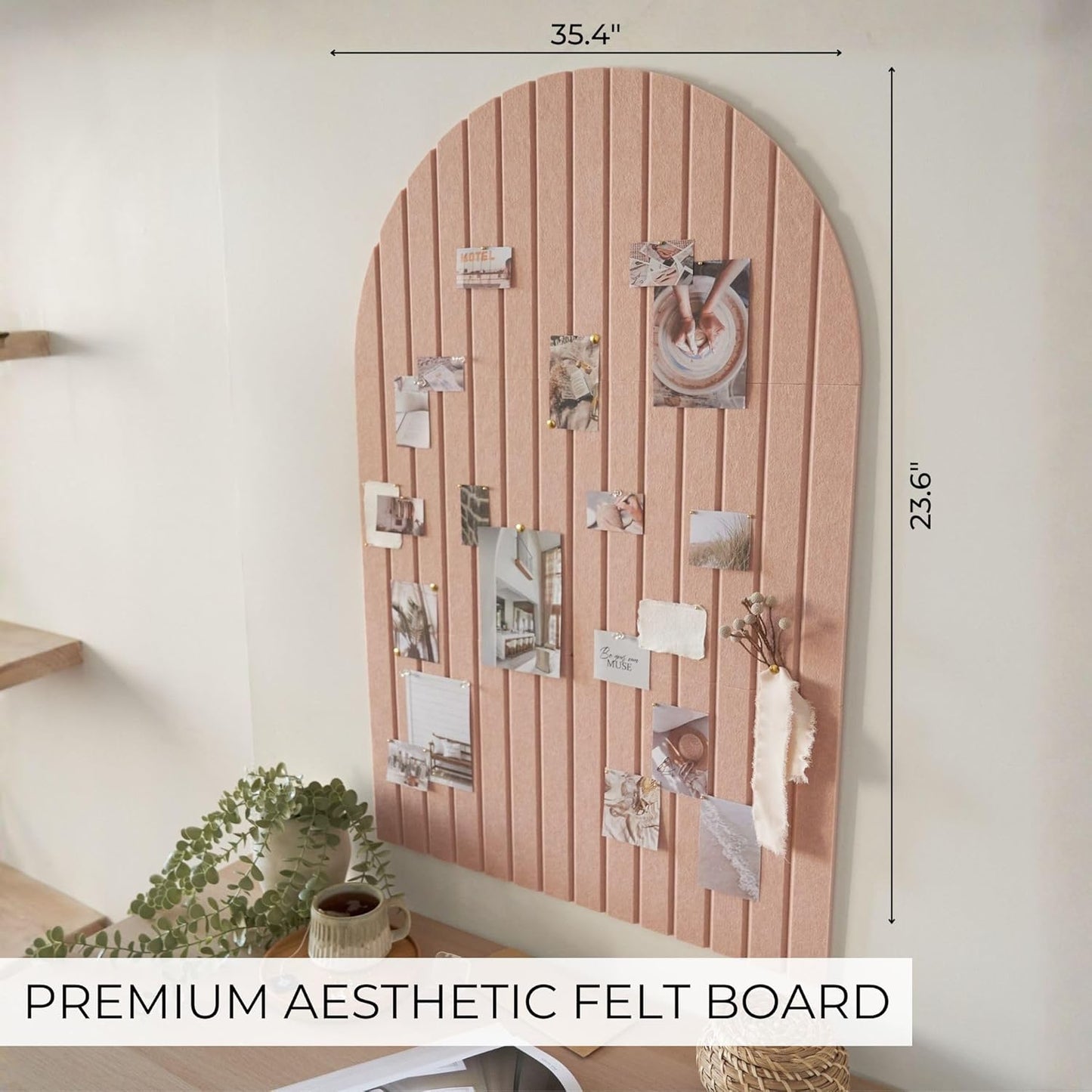 Large Arched Felt Bulletin Board - Stylish Perfectly Sized 35" x 24" Cork Board Alternative for Office & Wall Decor – 6 Customizable Adhesive Tiles with Pins are Perfect to Display Your Photos