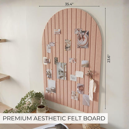 Large Arched Felt Bulletin Board - Stylish Perfectly Sized 35" x 24" Cork Board Alternative for Office & Wall Decor – 6 Customizable Adhesive Tiles with Pins are Perfect to Display Your Photos