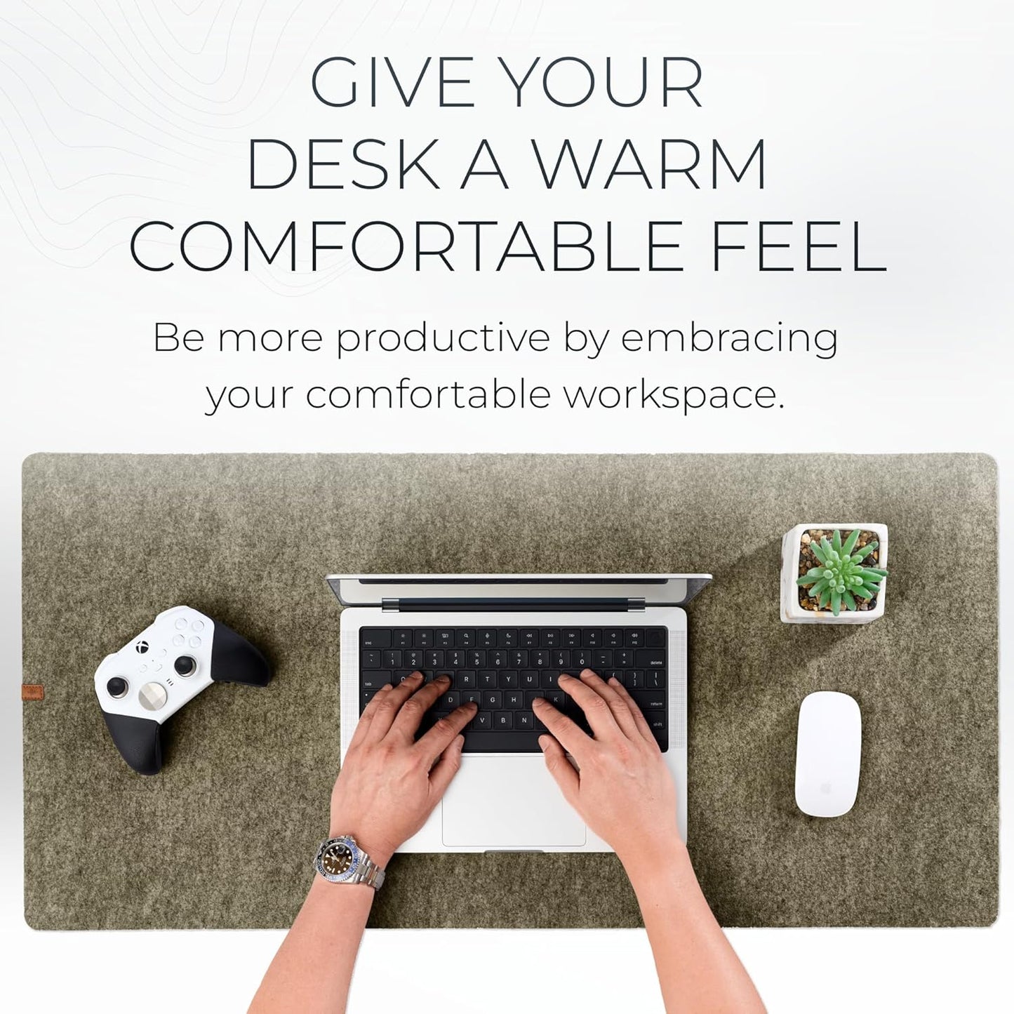 Nordik Large Felt Desk Mat – Stone Oat Beige – 35 x 17 inch – Computer Desk Mat – Keyboard and Mouse Pad – Large Desktop Felt Pad