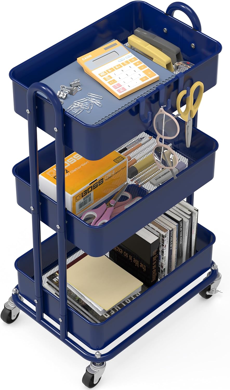 Simple Houseware 3-Tier Heavy Duty Metal Utility Rolling Cart, White