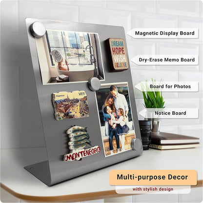 Large Magnetic Bulletin Board for Tabletops – Dry Erase Memo Board with Stand – Metal Easel for Magnet Display – 12x10 Inches + 4 Magnets