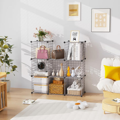 C&AHOME Wire Cube Storage, 6 - Cube Organizer Metal C Grids, Modular Shelves Units, Storage Bins Shelving, Closet Organizer, Ideal for Home, Office, Living Room, 36.6”L x 12.4”W x 36.6”H Black