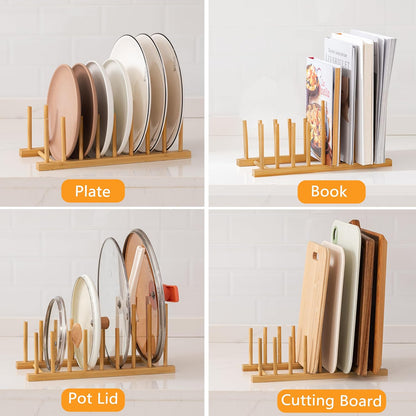 HBlife Heighten and Widen Bamboo Dish Drying Rack Plate Bowl Cup Book Pot Lid Cutting Board Stand Drainer Storage Holder Organizer for Kitchen Cabinet