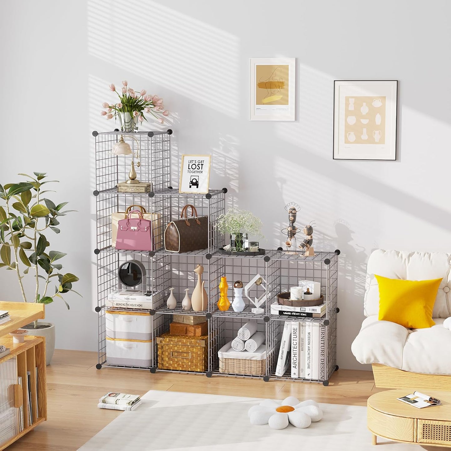 C&AHOME Wire Cube Storage, 12-Cube Storage Organizer Metal, C Grids Storage Bins Shelving, Modular Bookshelf Shelf, Closet Cabinet Ideal for Bedroom, Office 36.6”L x 12.4”W 48.4”H Black