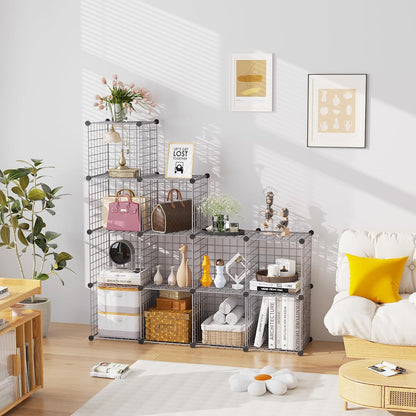 C&AHOME Wire Cube Storage, 12-Cube Storage Organizer Metal, C Grids Storage Bins Shelving, Modular Bookshelf Shelf, Closet Cabinet Ideal for Bedroom, Office 36.6”L x 12.4”W 48.4”H Black