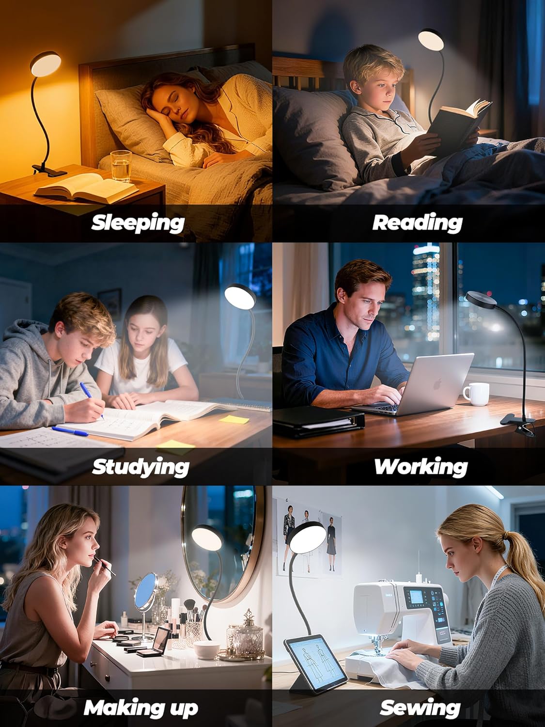 Clip on Light,10 RGB Colors+10 Brightness Clip on Desk Lamp with Clamp, 500 Lumen Bright 72 LED Desk Light, USB Adapter Reading Lights for Books in Bed/Headboard/Bedside Table/Bedroom/Dorm/Home Office