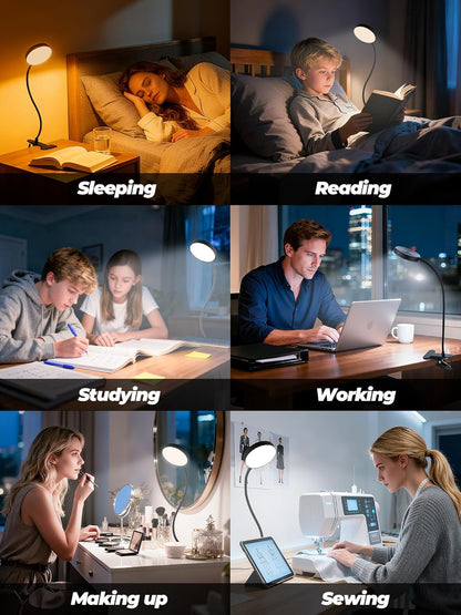 Clip on Light,10 RGB Colors+10 Brightness Clip on Desk Lamp with Clamp, 500 Lumen Bright 72 LED Desk Light, USB Adapter Reading Lights for Books in Bed/Headboard/Bedside Table/Bedroom/Dorm/Home Office