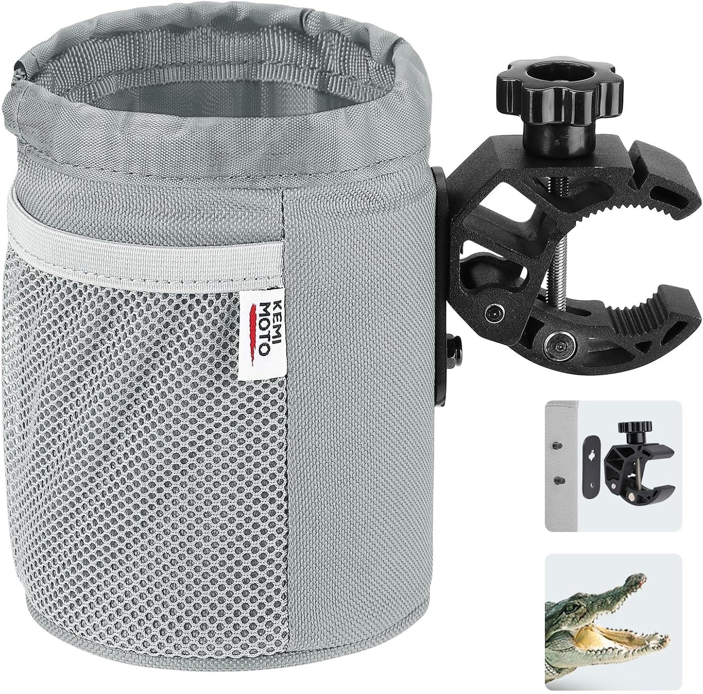 KEMIMOTO Motorcycle Cup Holder, Oxford Fabric Motorcycle Drink Holder with 0.6"-1.5" Alligator Clamp, Universal Water Bottle Cup Accessories for Bike, ATV/UTV, Scooter, Boat, Walker