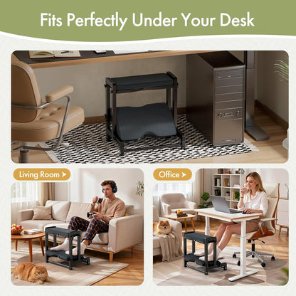 Double Step Foot Rest Under Desk, Adjustable Wooden Desk Foot Rest with 4 Heights, Ergonomic Foot Stool with Cushion for Office, Gaming & Study (Natural Color)