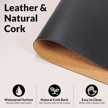 AFIING Large Desk Mat 47" x 17", Dual-Sided Natural Cork & PU Leather Desk Pad, Non-Slip Waterproof Mouse Pad for Office, Home & Gaming, Black