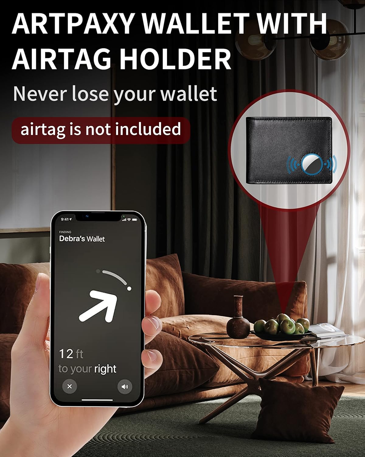 Mens Wallet With AirTag Holder, Bifold Leather RFID Blocking 1-2 ID Windows 12-13 Card Holders, Gift Box and Screen Protector Included, AirTag Not Included
