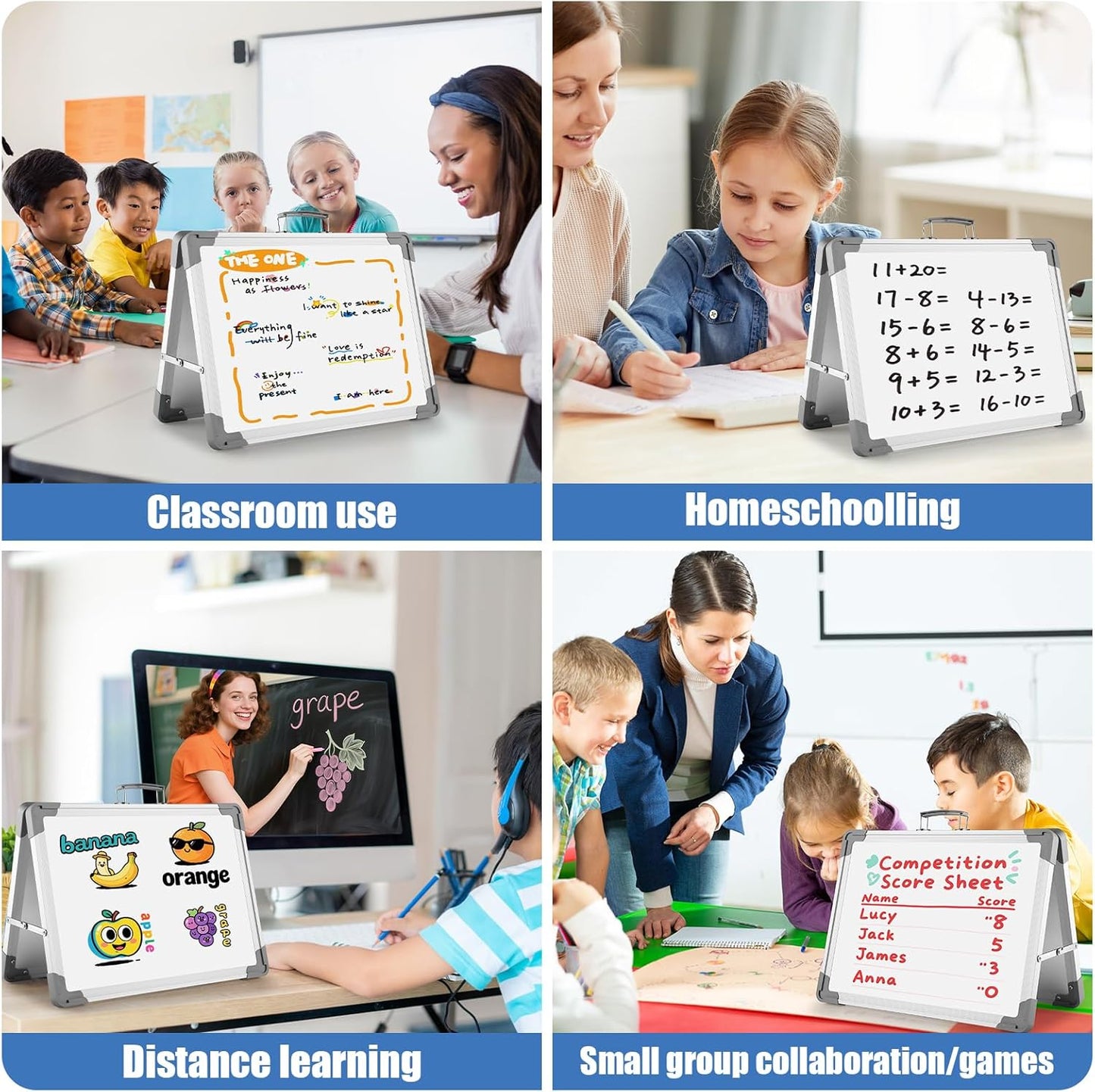 White Board Dry Erase 24" x 18", Magnetic Portable Foldable Whiteboard Double Sided Desktop Dry Erase Board Easel on Table Top with Holder for Classroom, Office, Homeschooling, School Supplies
