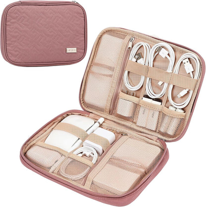 NISHEL Travel Cord Organizer Case, Tech Electronic Bag, Essentials for Charger, Cable, Phone, Hard Drive, USB, SD Card, Pink
