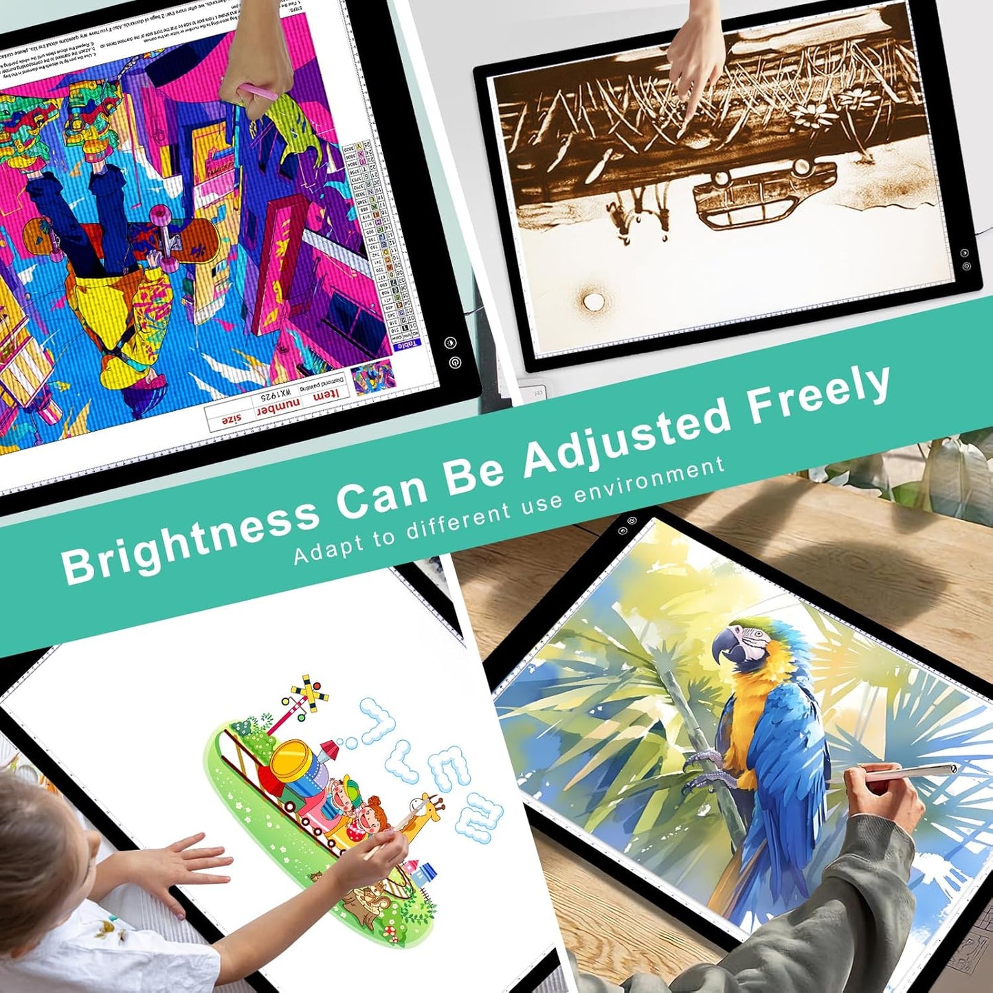 Rechargeable A4 Light Pad - Stepless Dimmable 6 Levels Brightness Tracing Light Box, Diamond Painting Light Board with Top Clip, Battery Powered Portable Light Pad for Weeding Vinyl Tracing