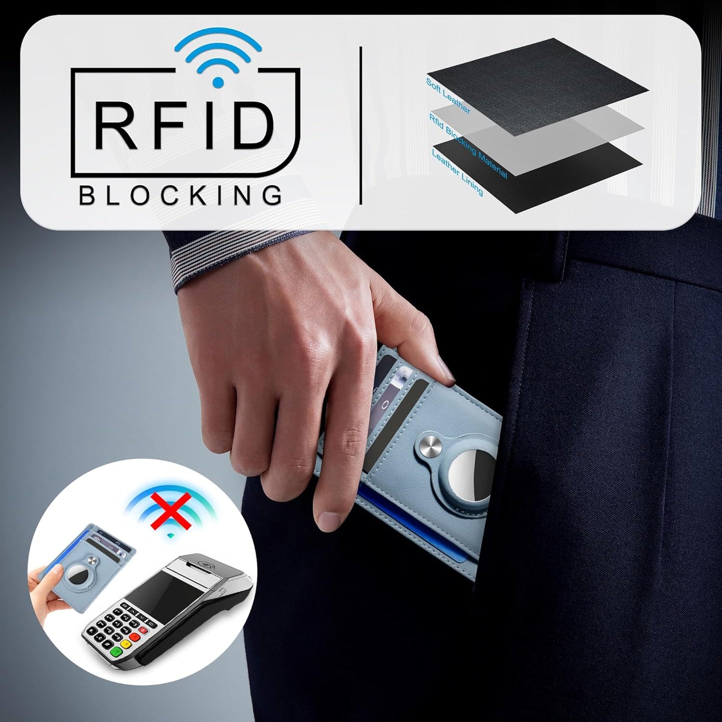 Slim Minimalist Front Pocket Air Tag Wallet, RFID Blocking Card Holder Wallet with Airtag Holder