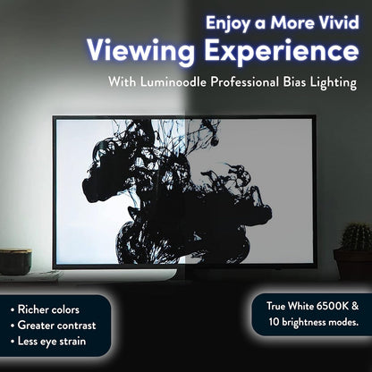 Luminoodle Color Bias Lighting, USB TV and Monitor Backlight LED Strip Lights Kit with Dimmer, Remote - 6.6 ft for 24" to 60" TV - Medium