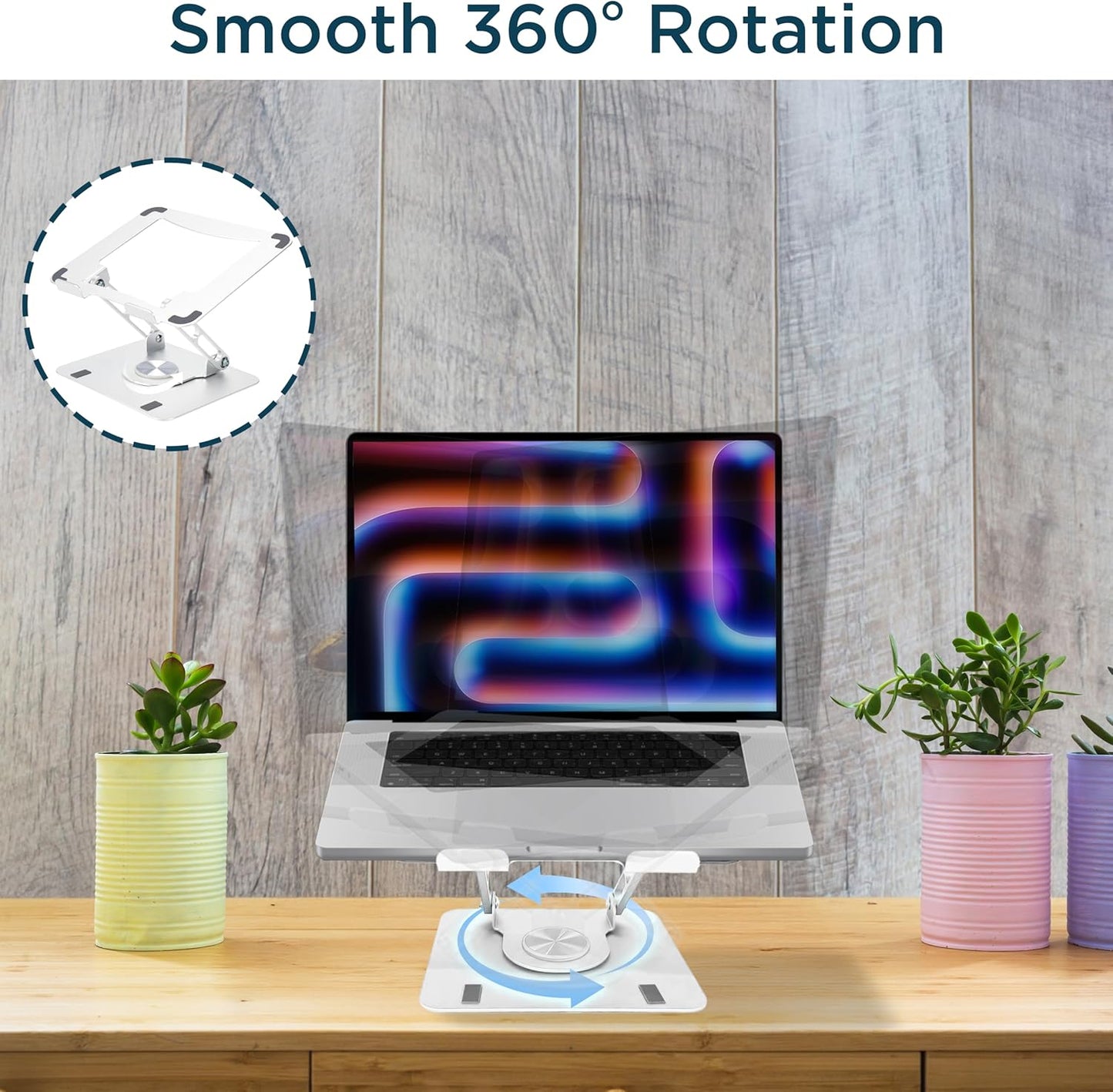 Uncaged Ergonomics Swivel Laptop Stand for Desk, Adjustable Computer iPad Stand for Desk w/ 360 Rotation, Portable Laptop Holder for Home Office Ergonomic Supplies