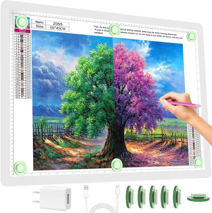 Phylosal Rechargeable A3 LED Light Pad for Diamond Painting, Ultra-Thin Magnetic Tracing Light Box for Drawing, Diamond Art Light Board with Side Button, Super Bright Light Table for Sketching (White)