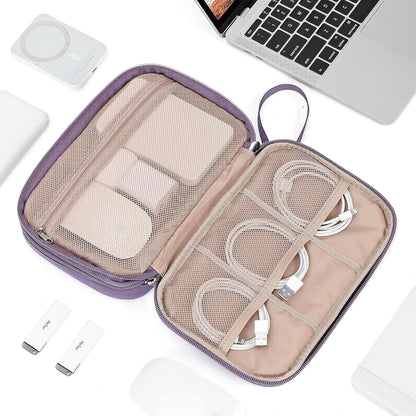NISHEL Travel Cord Organizer Case, Double Layers Tech Electronic Bag, Essentials for Charger, Cable, Phone, Flash drive, Medium, Pink