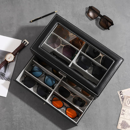 ProCase 3-layer Sunglasses Storage Organizer, 18 Slots Leather Sunglass Box Multiple Pairs Eyeglass Cases Eye Glass Eyewear Display Holder for Men Women, Valentine's Day Gift -Black