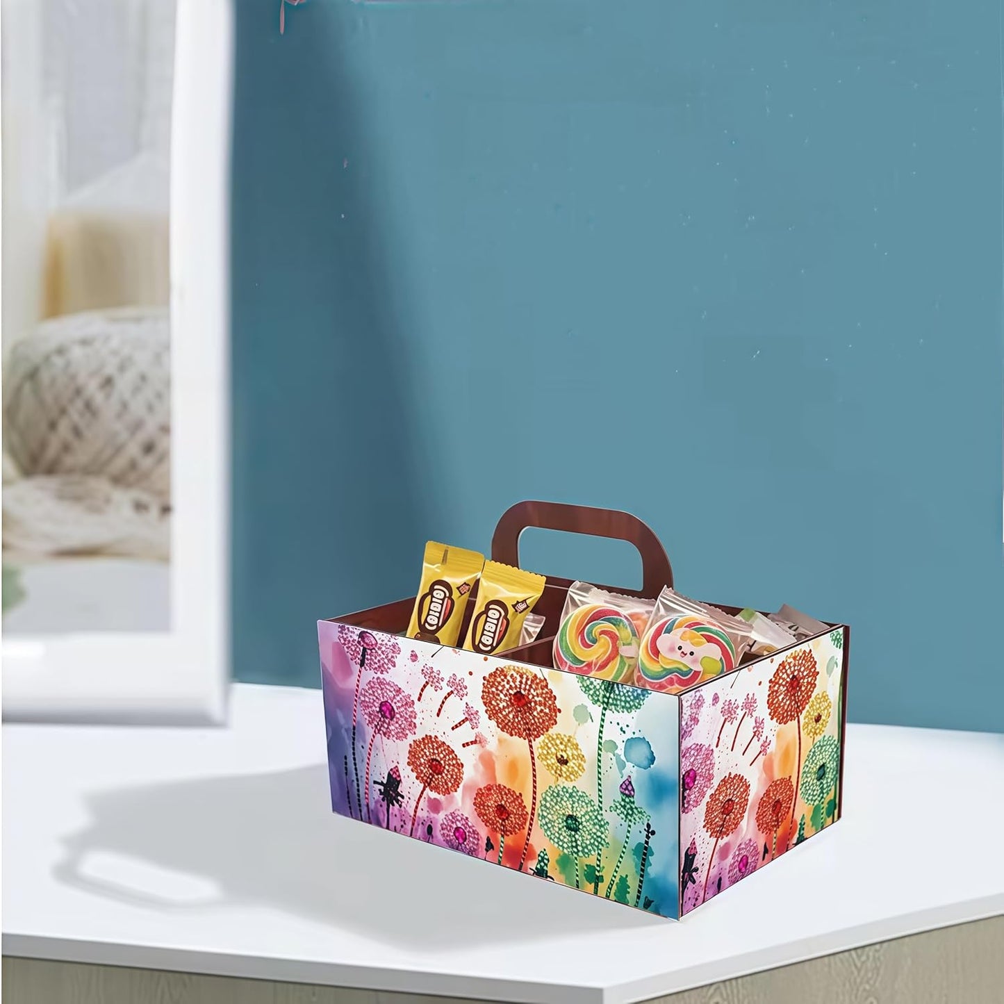 LSQFS DIY Diamond Painting Storage Box, Wooden Multi-Grid Organizer with Handle, Portable Desktop Caddy for Art Kits, Craft Tools, Makeup Brushes, Stationery Home Office