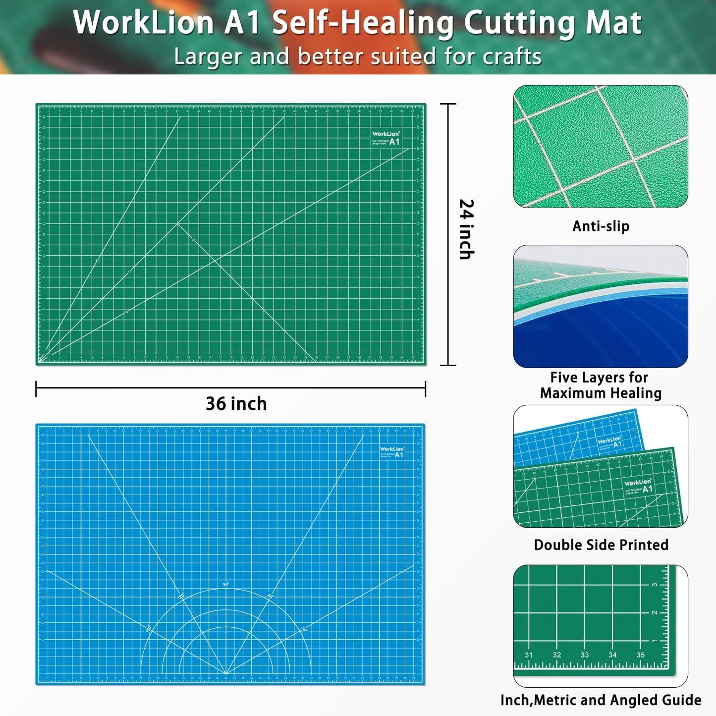 Worklion Self Healing Cutting Mat for Craft-Thickened 18inch x 12inch fabric sewing mat for quilting,rotary cutting, nonslip