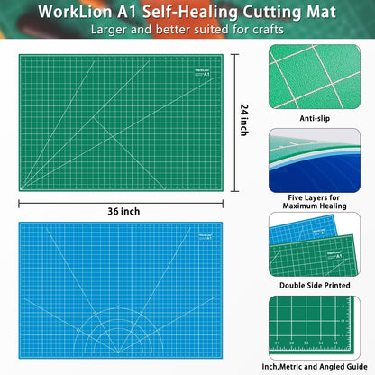 Worklion Self Healing Cutting Mat for Craft-Thickened 18inch x 12inch fabric sewing mat for quilting,rotary cutting, nonslip