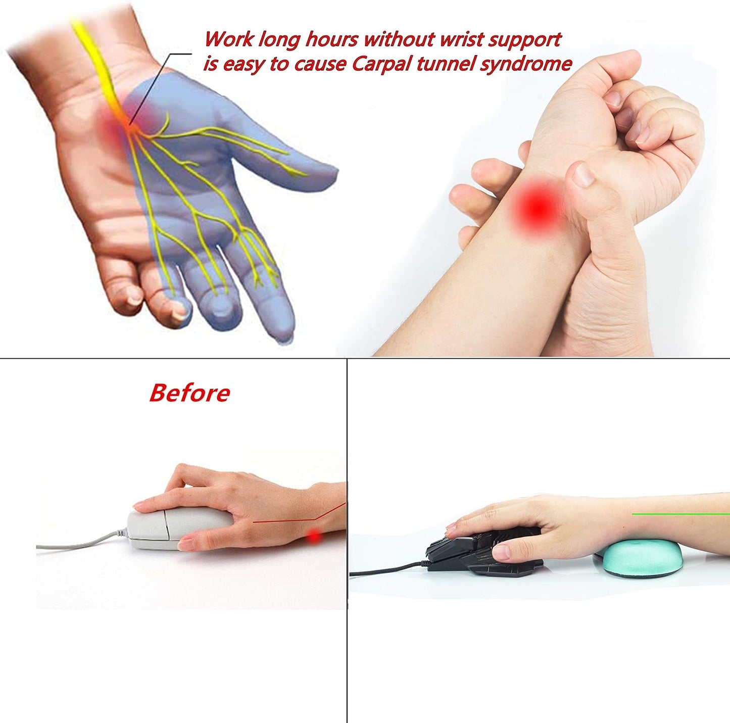 BRILA Ergonomic Memory Foam Mouse Wrist Rest Support Pad Cushion for Computer, Laptop, Office Work, PC Gaming - Massage Holes Design - Wrist Pain Relief (Black Mouse Wrist Rest)