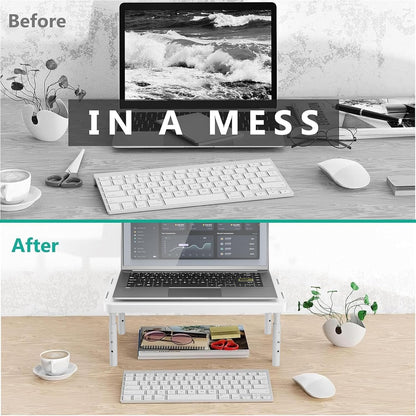 WALI Monitor Stand Riser with Drawer and 2 Pen Holders, Desk Organizers and Accessories for Computer, Printer, Laptop Stand for Home Office Supplies, (PTT004-B), 1 Pack, Black
