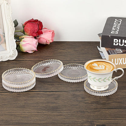 Modern Clear Coasters Set of 5- Glass Cute Coasters for Drinks Crystal Coaster Round Chic Cup Mat Cute Coffee Table Coaster for Kitchen, Bar, Dining Room, Living Room, Patio(Amber)
