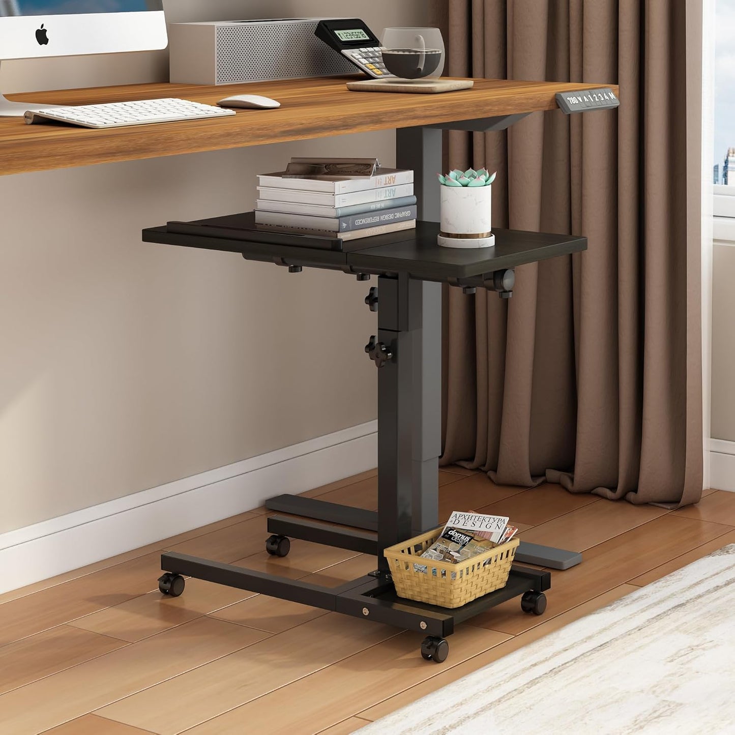 TigerDad Mobile Adjustable Height Laptop Stand PC Computer Portable Notebook Swivel Laptop Desk Rolling Table Desk Cart Tiltable with Wheels Casters& Mouse Pad Table
