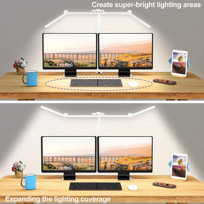 Micomlan Led Desk Lamp with Clamp, Architect Desk Lamp for Home Office with Atmosphere Lighting, 24W Ultra Bright Auto Dimming Computer Light Stepless Dimming and Tempering LED Table Light