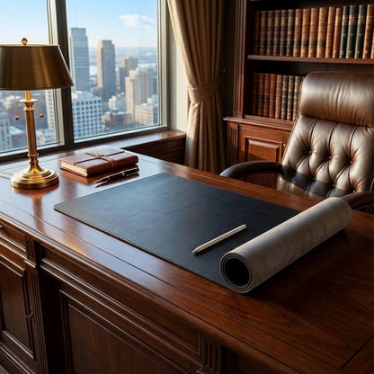 DACASSO Bonded Leather No Core Rollable Desk Mat/Pad - Luxury Leather Desk Blotter for Writing - Executive Desk Surface Protector - (Black, 36” x 17”)
