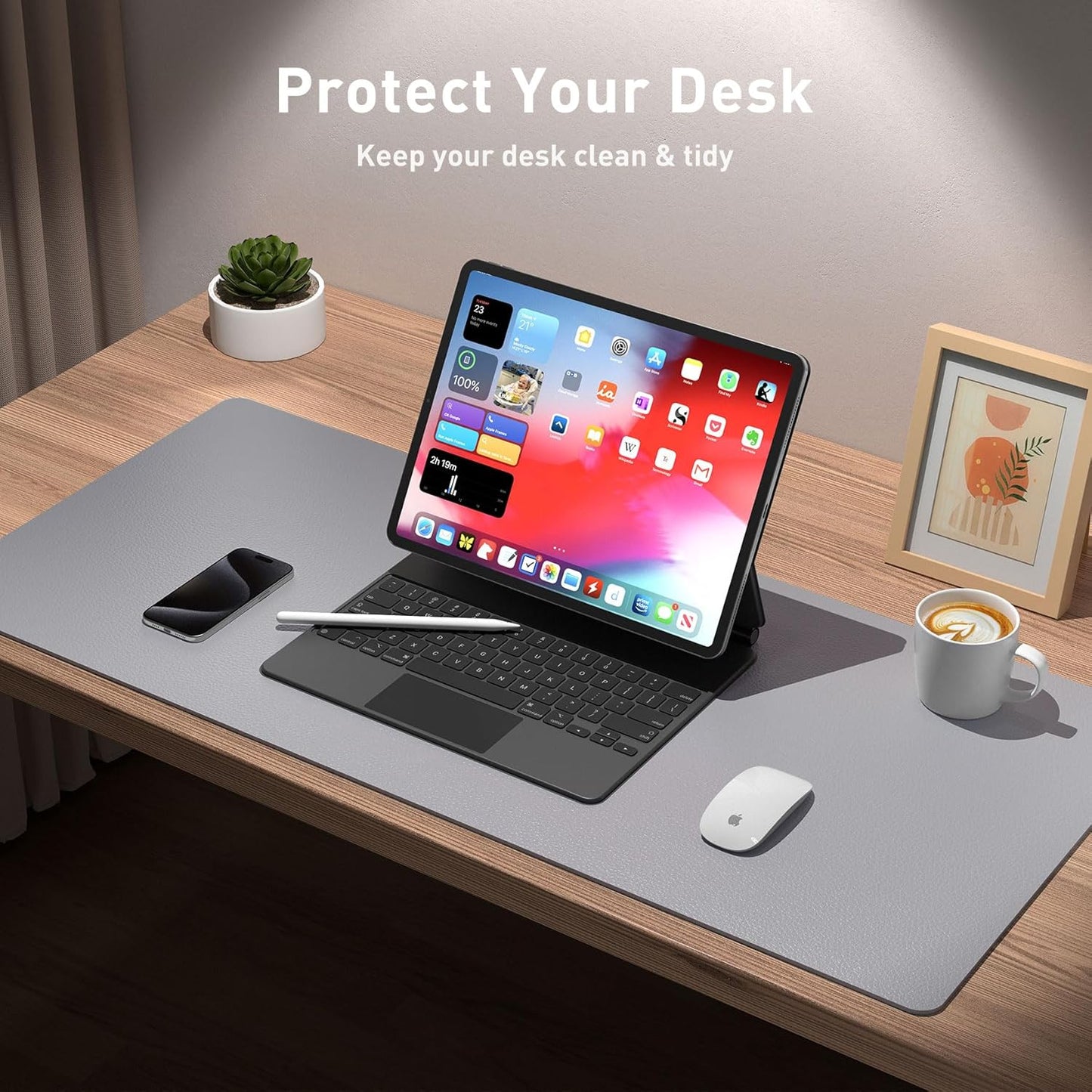 Aothia Leather Office Desk Pad Protector, Non-Slip PU Leather Desk Blotter, Waterproof Laptop Writing Mouse Pad for Office and Home, Black, 31.5" x 15.7" - Colors B