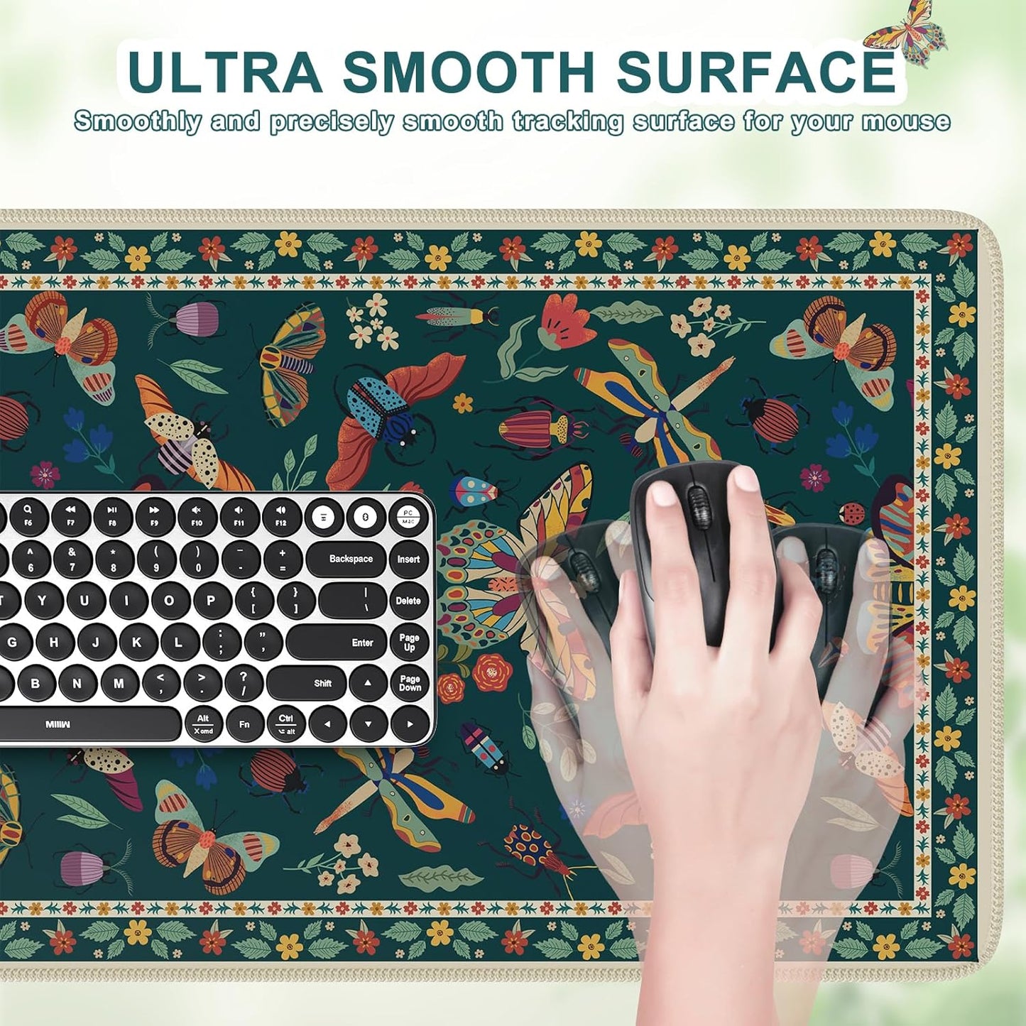 iCasso Desk Cover Mat, Office Mouse Pad, Desk Protector Mat, Extra Large Matt for Desktop,Anti-Slip XXL Big Mousepad with Stitched Edges for Computer Keyboard Retro Black - Colors B