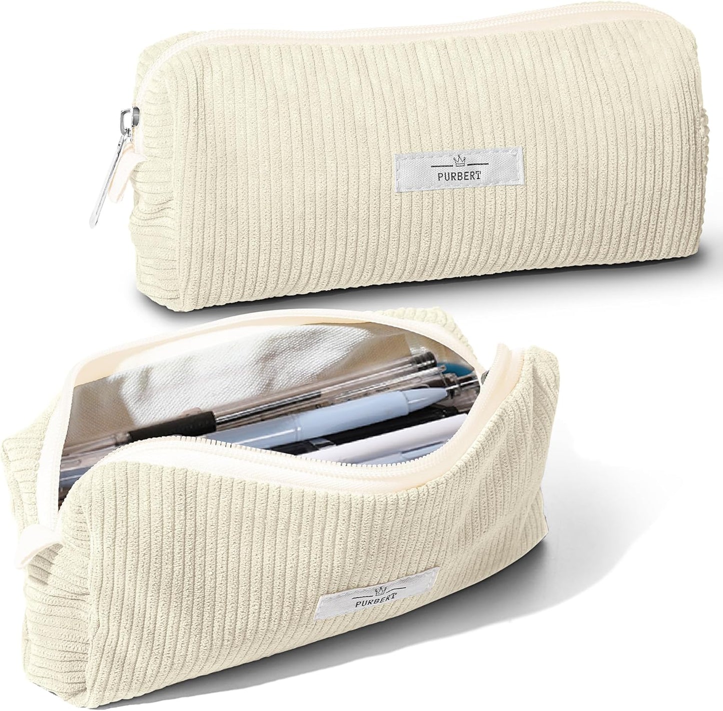 Pencil Bag Pen Case, Soft Corduroy Small Pencil Pouch Organizer with Zipper, Cute Pencil Case Pouch Stationery for Girls and Boys – Apricot