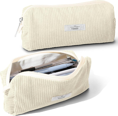 Pencil Bag Pen Case, Soft Corduroy Small Pencil Pouch Organizer with Zipper, Cute Pencil Case Pouch Stationery for Girls and Boys – Apricot