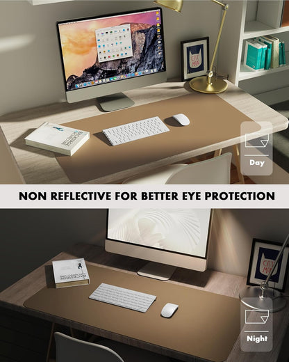 YSAGi Double-Sided Desk Pad, 31.5"x15.7"Leather Desk Mat, Eco Cork Desk Pad Protector,Large Mouse Pad,Waterproof Desk Blotter for Office/Home(Coffee)