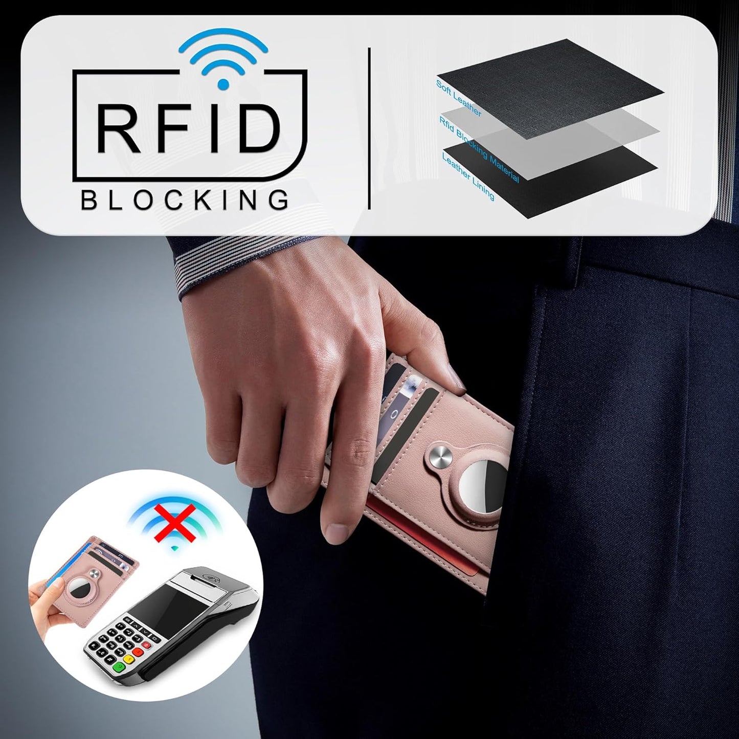 Slim Minimalist Front Pocket Air Tag Wallet, RFID Blocking Card Holder Wallet with Airtag Holder