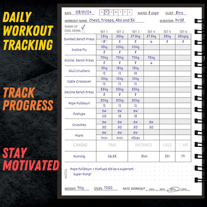 Gym Workout Journal (A5) - Hardback Leather PU Workout Tracker (128 Workouts) - Set Goals & Track Progress | Premium Fitness Journal & Log Book by Gorilla Fit