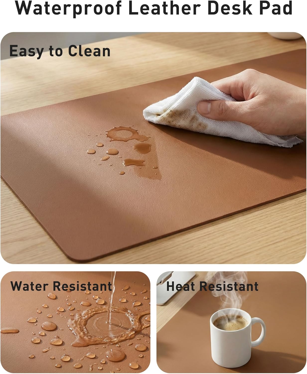 Aothia Non-Slip PU Leather Waterproof Laptop Desk Pad Protector, Blotter Mat, Writing and Mouse Pad for Office & Home, Beige, 23.6" x 13.7" - Colors B