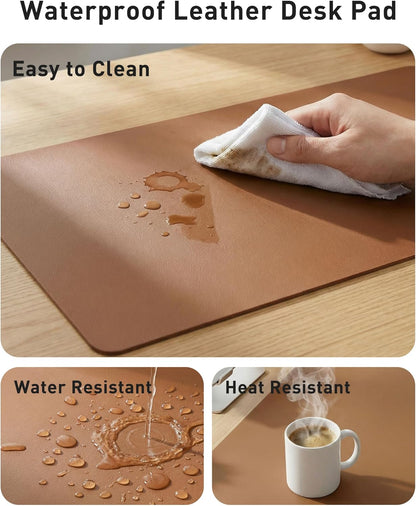Aothia Non-Slip PU Leather Waterproof Laptop Desk Pad Protector, Blotter Mat, Writing and Mouse Pad for Office & Home, Beige, 23.6" x 13.7" - Colors B